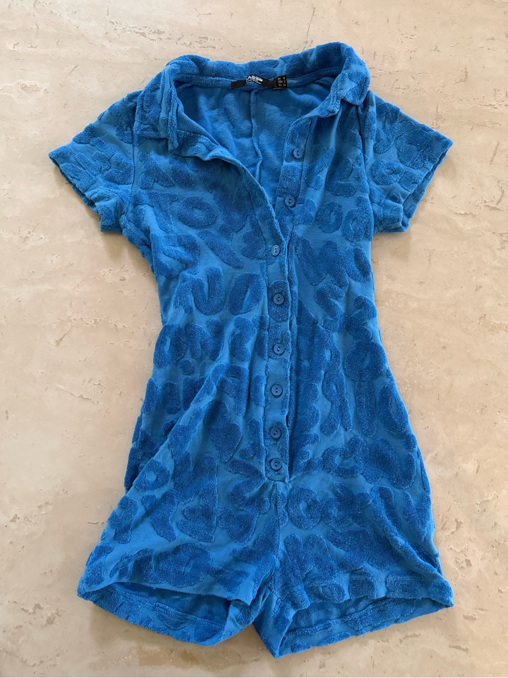 Jaded London Blue Short Sleeve Terry Romper Swim Coverup